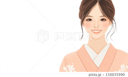 着物姿の日本人女性のイラスト 138835990