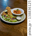Western Style Fried Chicken with Pasta and Salad Plate 138836125