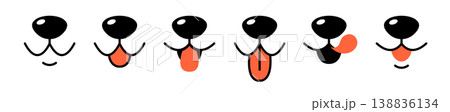 Dog tongue smile face icon. Happy puppy cat tongue face mouth cartoon cute animal vector icon. Dog tongue smile face icon. Happy puppy cat tongue face mouth cartoon cute animal vector icon. 138836134