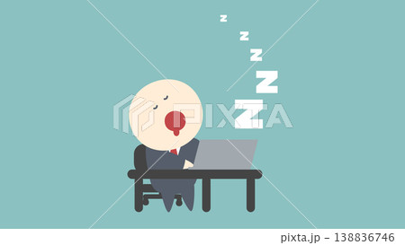 ビジネスイメージイラスト_パソコンをしながらよだれを垂らし堂々と居眠りしているビジネスマン ビジネスイメージイラスト_パソコンをしながらよだれを垂らし堂々と居眠りしているビジネスマン 138836746