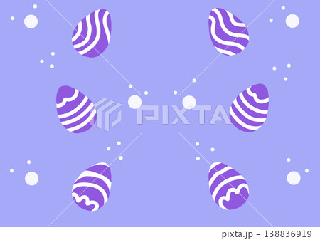 Lilac background with purple patterned eggs and white polka dots, Easter egg hunt concept, seamless spring pattern with decorative egg motifs, ideal for greeting cards, wrapping paper, textile prints Lilac background with purple patterned eggs and white polka dots, Easter egg hunt concept, seamless spring pattern with decorative egg motifs, ideal for greeting cards, wrapping paper, textile prints 138836919