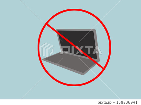 Blue background with crossed out laptop symbol for digital detox Blue background with crossed out laptop symbol for digital detox 138836941