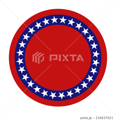 American patriotic circular frame with white stars on blue and red round borders. Vector illustration 138837021