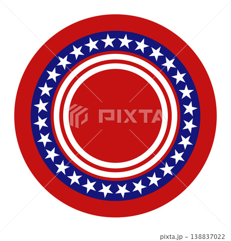 American patriotic circular frame with white stars on blue and red round borders. Vector illustration 138837022