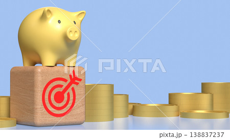 Golden Piggy Bank on Growth Coins Financial Investment Concept 3d render. 138837237