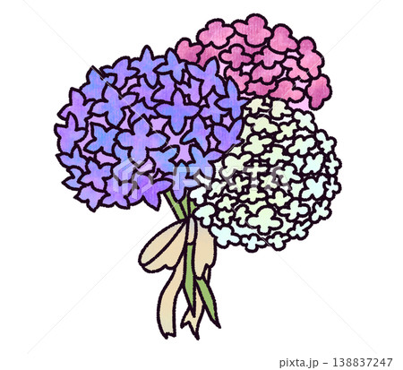 あじさいのブーケイラスト 紫・ピンク・白 梅雨 6月の花 手書き風 白背景 あじさいのブーケイラスト 紫・ピンク・白 梅雨 6月の花 手書き風 白背景 138837247