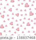 Seamless watercolor pattern of soft pink hearts in various sizes on white background, perfect for romantic wedding stationery and Valentine's Day scrapbooking designs 138837468