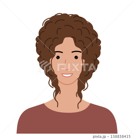 Wavy Hair hairstyle flat vector front view, soft waves layered structure avatar, beauty app, interface design, fashion Wavy Hair hairstyle flat vector front view, soft waves layered structure avatar, beauty app, interface design, fashion 138838415