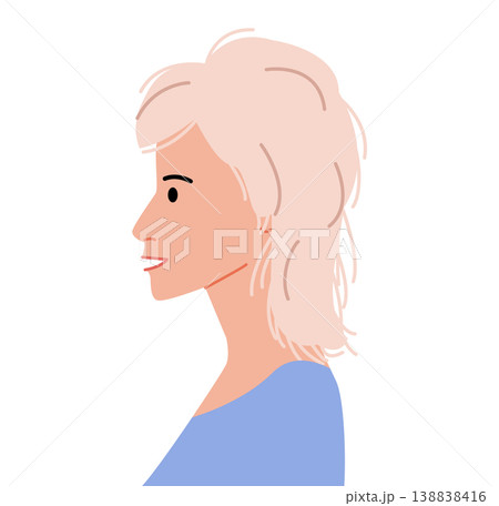 Feathered Hair hairstyle flat vector profile view, layered hair shape soft texture composition for avatar, beauty app Feathered Hair hairstyle flat vector profile view, layered hair shape soft texture composition for avatar, beauty app 138838416
