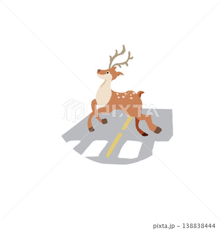 横断歩道を渡る鹿のイラスト(フレームなし)動物横断・交通安全素材 横断歩道を渡る鹿のイラスト(フレームなし)動物横断・交通安全素材 138838444
