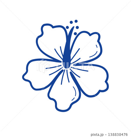 Hibiscus flower vector blue line art doodle tropical floral icon for summer branding 138838476