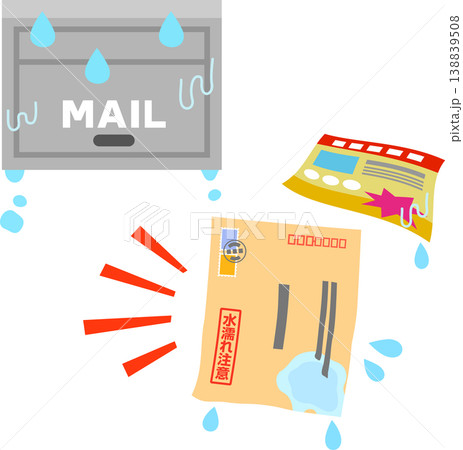 濡れた郵便受けと封筒とチラシ 138839508