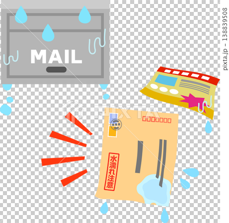 A wet mailbox, envelopes, and flyers. 138839508
