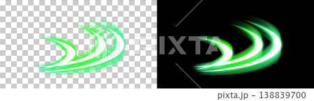 Transparent black background illustration of a line of glowing green light. 138839700