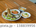 Crispy fried chicken meal set with pasta fries mashed potato and fresh salad 138839956