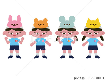 幼稚園服とお遊戯会の被り物の子どもたちベクターイラスト素材 138840001