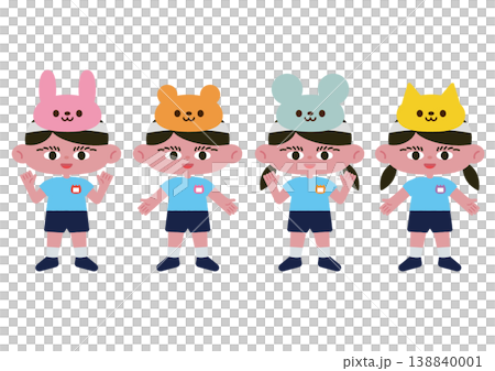 幼稚園服とお遊戯会の被り物の子どもたちベクターイラスト素材 138840001