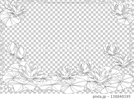 背景素材：花框，蓮花（單色帶邊框），書法。 138840195