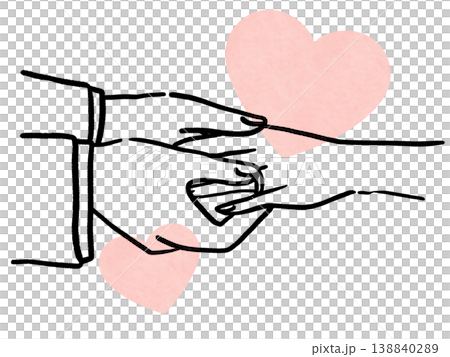 Ring exchange: Husband to wife, line drawing, heart background. Ring exchange: Husband to wife, line drawing, heart background. 138840289