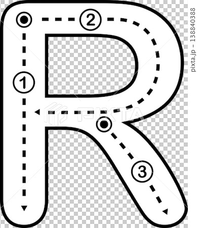 Letter R Tracing Worksheet for Kids, Black and White Alphabet Handwriting Practice Letter R Tracing Worksheet for Kids, Black and White Alphabet Handwriting Practice 138840388