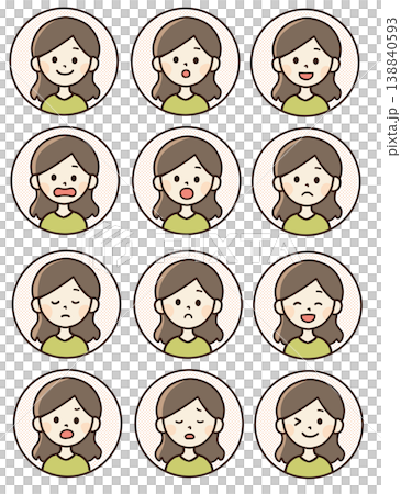 A set of female icons with various expressions. A set of female icons with various expressions. 138840593