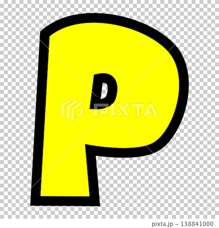 「P」の文字パーツ素材。黒太フチと黄色文字のポップなロゴ。ポイント還元・ポイ活・キャンペーン用。 138841000