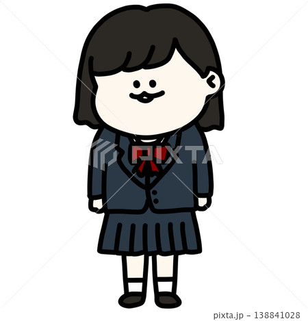 学制服を着たボブヘアの女子学生のイラスト 赤リボン 背景透過 138841028