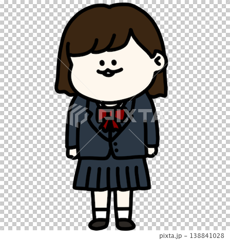 学制服を着たボブヘアの女子学生のイラスト 赤リボン 背景透過 138841028
