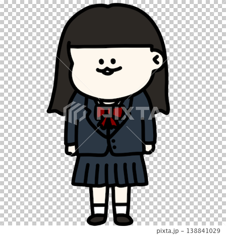 一位長髮女學生身穿校服,繫著紅色絲帶的插圖。透明背景。 一位長髮女學生身穿校服,繫著紅色絲帶的插圖。透明背景。 138841029