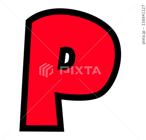 「P」の文字パーツ素材。黒太フチと赤文字のポップなロゴ。ポイント還元・ポイ活・キャンペーン用。 「P」の文字パーツ素材。黒太フチと赤文字のポップなロゴ。ポイント還元・ポイ活・キャンペーン用。 138841127
