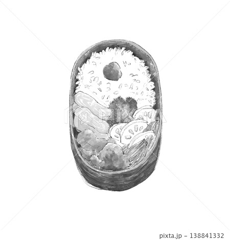 曲げわっばのお弁当　モノクロ 138841332