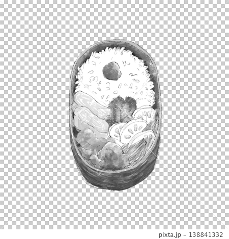 曲げわっばのお弁当　モノクロ 138841332