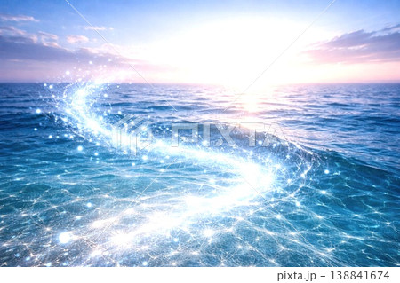 海の輝きと神秘的な光が広がる幻想的な水面背景素材癒しと希望のイメージ光粒きらめく海面風景 海の輝きと神秘的な光が広がる幻想的な水面背景素材癒しと希望のイメージ光粒きらめく海面風景 138841674