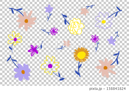 手描きカラフル花のかわいいパターン背景 ナチュラル北欧風フラワーイラスト 138841824