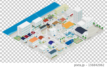 等距視角下的海濱城鎮景觀影像素材 138842062