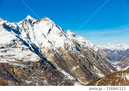 Winter alpine landscape near Zermatt with snow covered mountains, Switzerland Winter alpine landscape near Zermatt with snow covered mountains, Switzerland 138842121