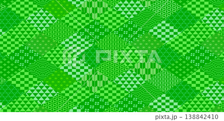 伝統的な緑の和柄幾何学模様の背景デザイン 138842410