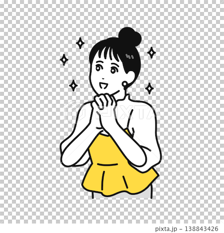 キラキラと目を輝かせるまとめ髪の若い女性のイラスト素材 138843426