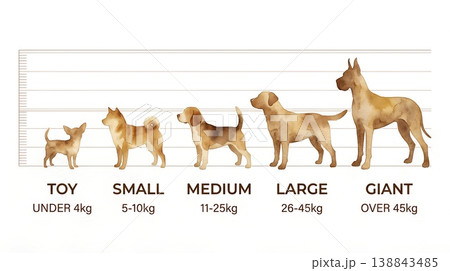 犬種サイズ比較チャート 水彩画インフォグラフィック 138843485
