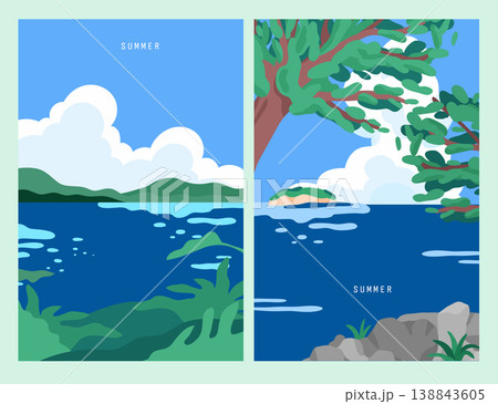 Summer river and ocean landscape set Summer river and ocean landscape set 138843605