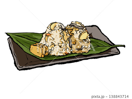 春の味覚 たけのこご飯のおにぎり　手描き筆タッチのイラスト 138843714