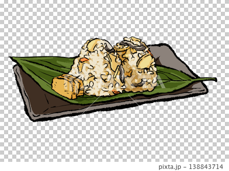 春の味覚 たけのこご飯のおにぎり　手描き筆タッチのイラスト 138843714