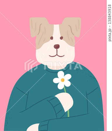 Cute anthropomorphic dog holding a flower Cute anthropomorphic dog holding a flower 138843918