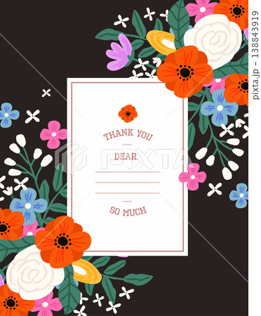 Red anemone floral thank you card on black background 138843919
