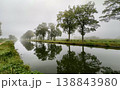 Misty River Reflections Surrounded by Lush, Green Trees in a Beautiful Natural Setting 138843980