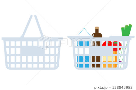 空の買い物カゴと商品が入った買い物カゴのセットイラスト 138843982