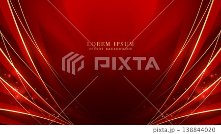 Luxury abstract background with red shades and elegant golden lines radiating from edges to center Luxury abstract background with red shades and elegant golden lines radiating from edges to center 138844020
