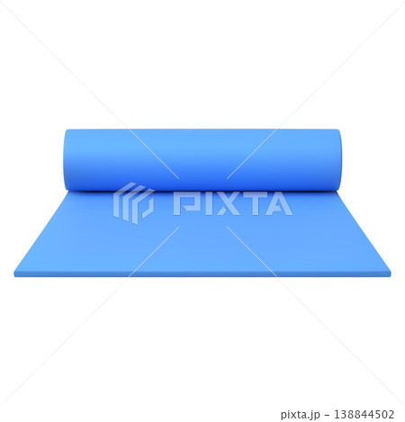 Fitness rug mat scroll 3D cartoon vector illustration, blue color yoga mat, sport equipment for stretching exercise Fitness rug mat scroll 3D cartoon vector illustration, blue color yoga mat, sport equipment for stretching exercise 138844502