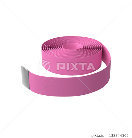 3D pink stretching rolled belt, strap, home or gym workout training tape, vector sports equipment, fitness training 138844503