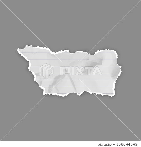 Crumpled torn paper piece with striped pattern, vector realistic white torn sheet of school notebook page fragment Crumpled torn paper piece with striped pattern, vector realistic white torn sheet of school notebook page fragment 138844549